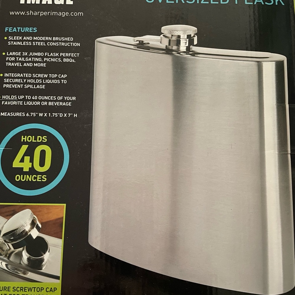 Sharper image stainless steel oversized flask new in a box holds 40 ounces